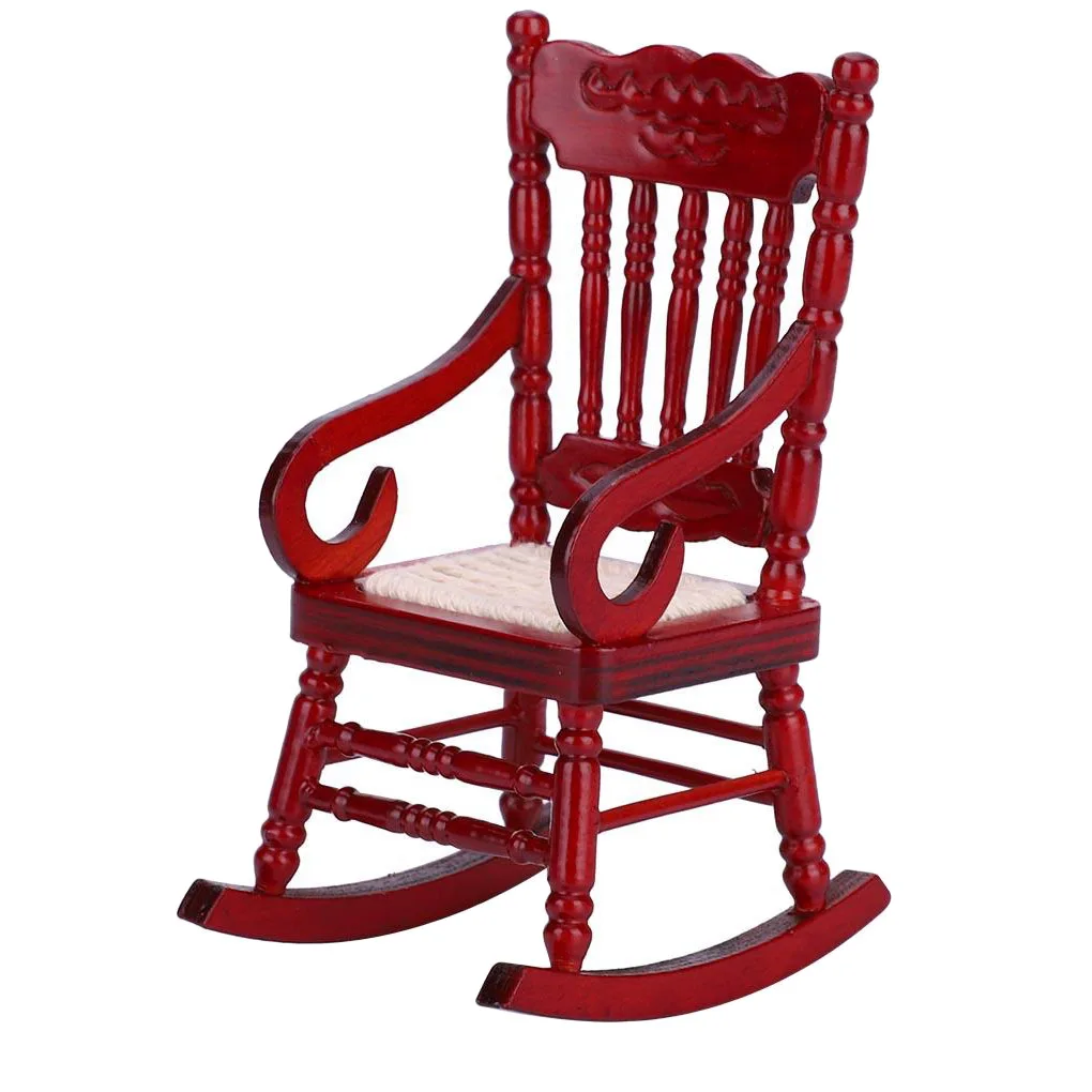 red Новинка 1:12, мини-кресло-качалка, украшение для дома, миниатюры, подлокотники, стул, кукольный домик, мебель, украшения, деревянная бутафория - Цвет: red