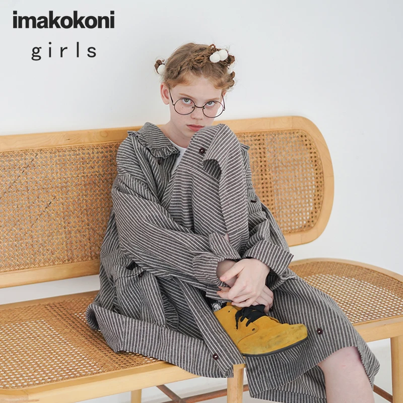 Длинная свободная куртка Imakokoni в японском стиле с серыми полосками оригинальный