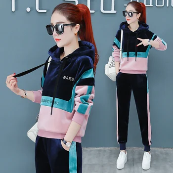 

Casual Thickened Two Piece Set Tracksuit For Women Ensemble Femme Deux Pieces Gold Velvet Women's Suit Year-old Female Costume