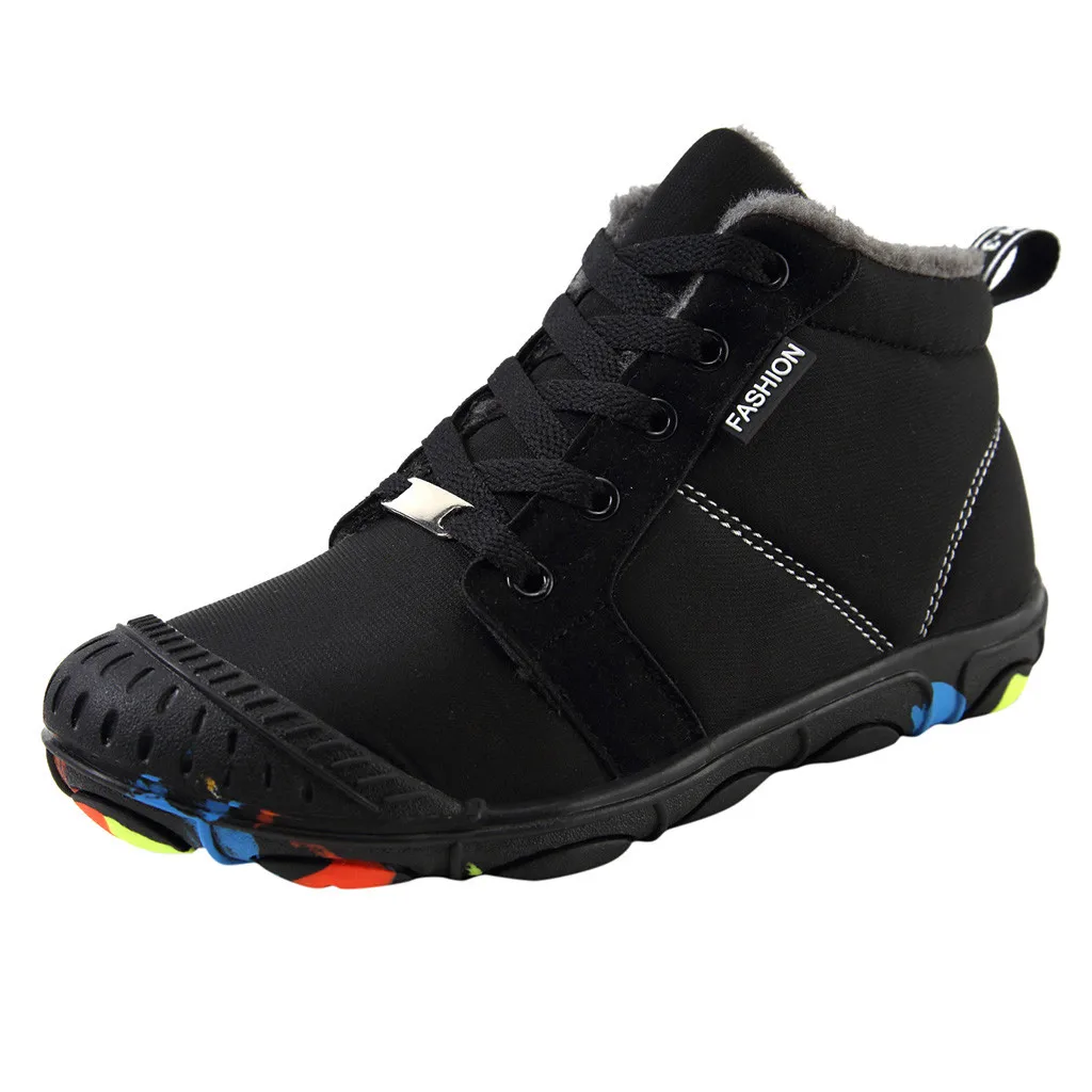 Children Motorcycle boots Kids Winter Shoes Warm Waterproof Snow Boots Slip-resistant Casual Ankle Sneakers Baby Toddler Boot - Цвет: Black