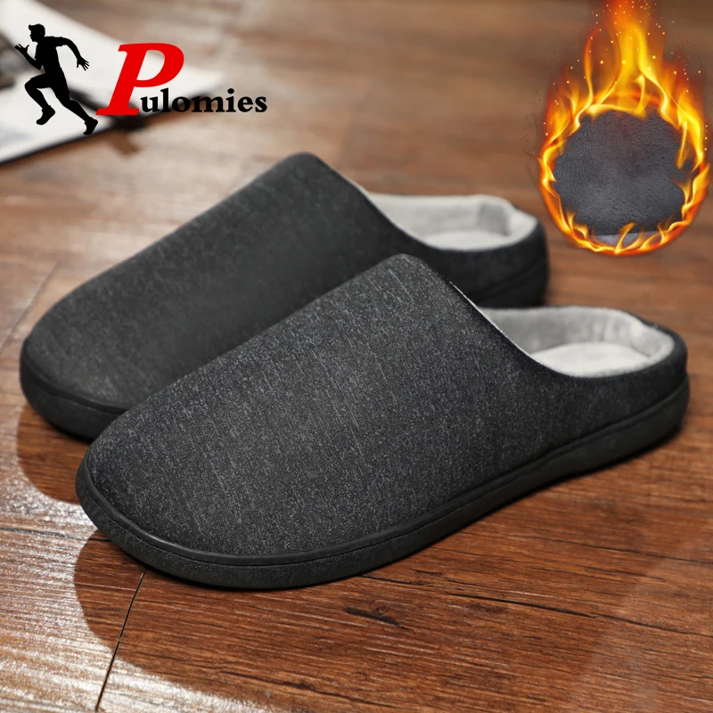 PULOMIES hombres zapatillas de invierno mujer interior Casual caliente de felpa Zapatillas de algodón Antiskip casa Fuzzy zapatillas de pareja de gran tamaño 47