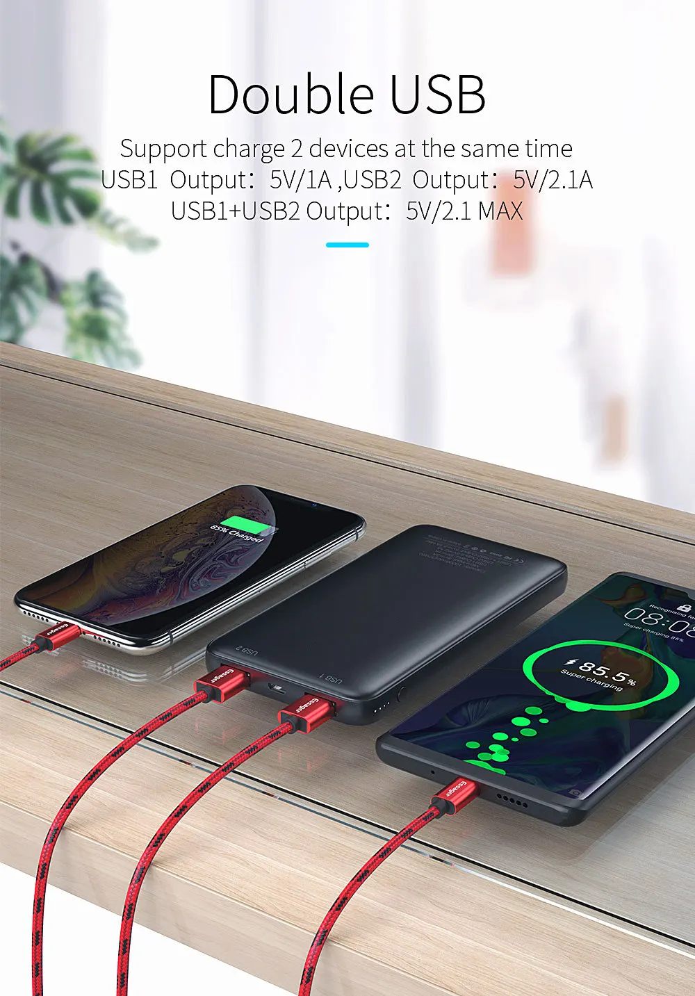 Essager, тонкий внешний аккумулятор, 10000 мА/ч, двойной USB внешний аккумулятор для Xiaomi Mi, 9, iPhone, 10000 мА/ч, повербанк, портативное зарядное устройство, внешняя батарея
