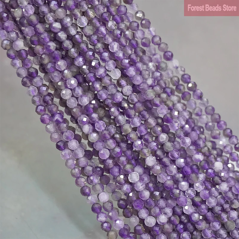 Natürliche Kristalle Perlen Faceted Lila Amethysten Runde Lose Perlen DIY Armband Ohrringe für Schmuck Machen 15'' Zoll 2mm/3mm