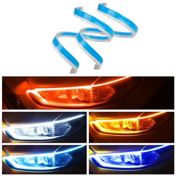 

2pcs NEW Car Led DRL Daytime Running Lights Ultra-Thin Flow Light Strip Flowing Trun Signal Light Bar Headlight Fog Lamp Daytime