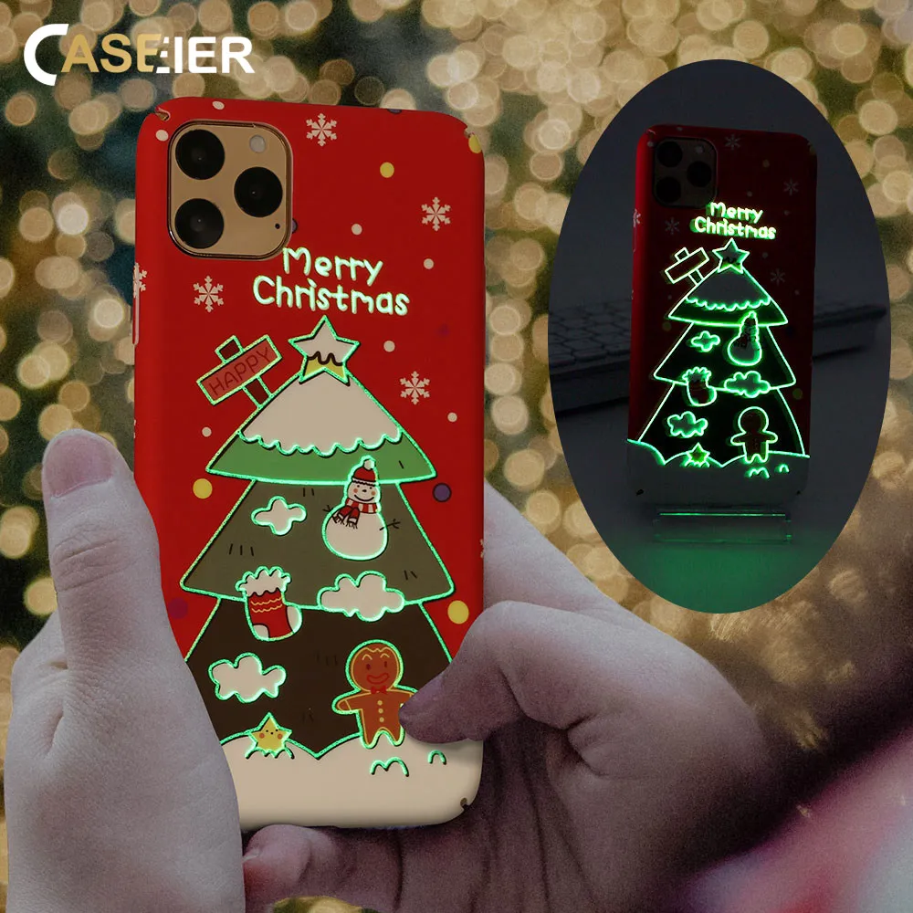 Рождественский светящийся чехол caseier для телефона iPhone 11 11 Pro Max, чехол для iPhone X XS XR XS Max 6 6S 7 8 Plus, задняя крышка чехол на айфон 7 8 6 6s чехол на айфон 11 XR XS MAX X чехол на айфон 11 11 Pro Max