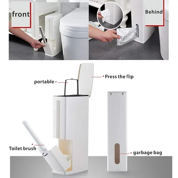 

Creative Bathroom Trash Can With Toilet Brush Waste Bin Dustbin Garbage Can Bucket Plastic Bathroom Cleaning Tools