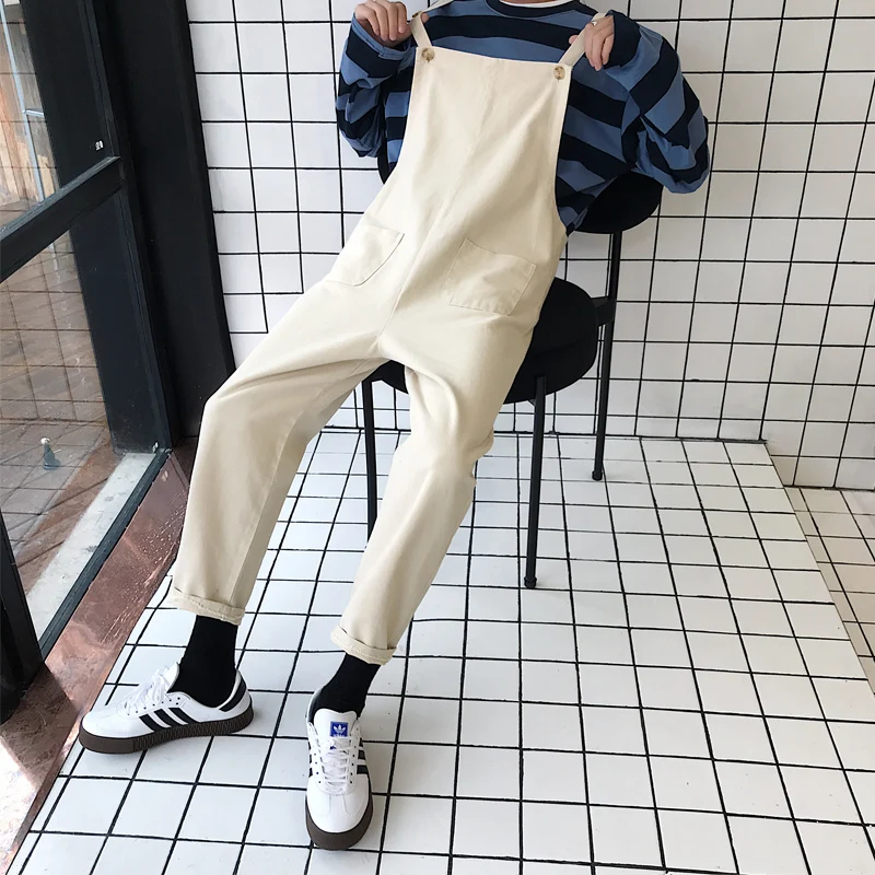 Модные комбинезоны спецодежда корейский стиль подтяжки брюки Slim-Fit лодыжки длина для мужчин и женщин