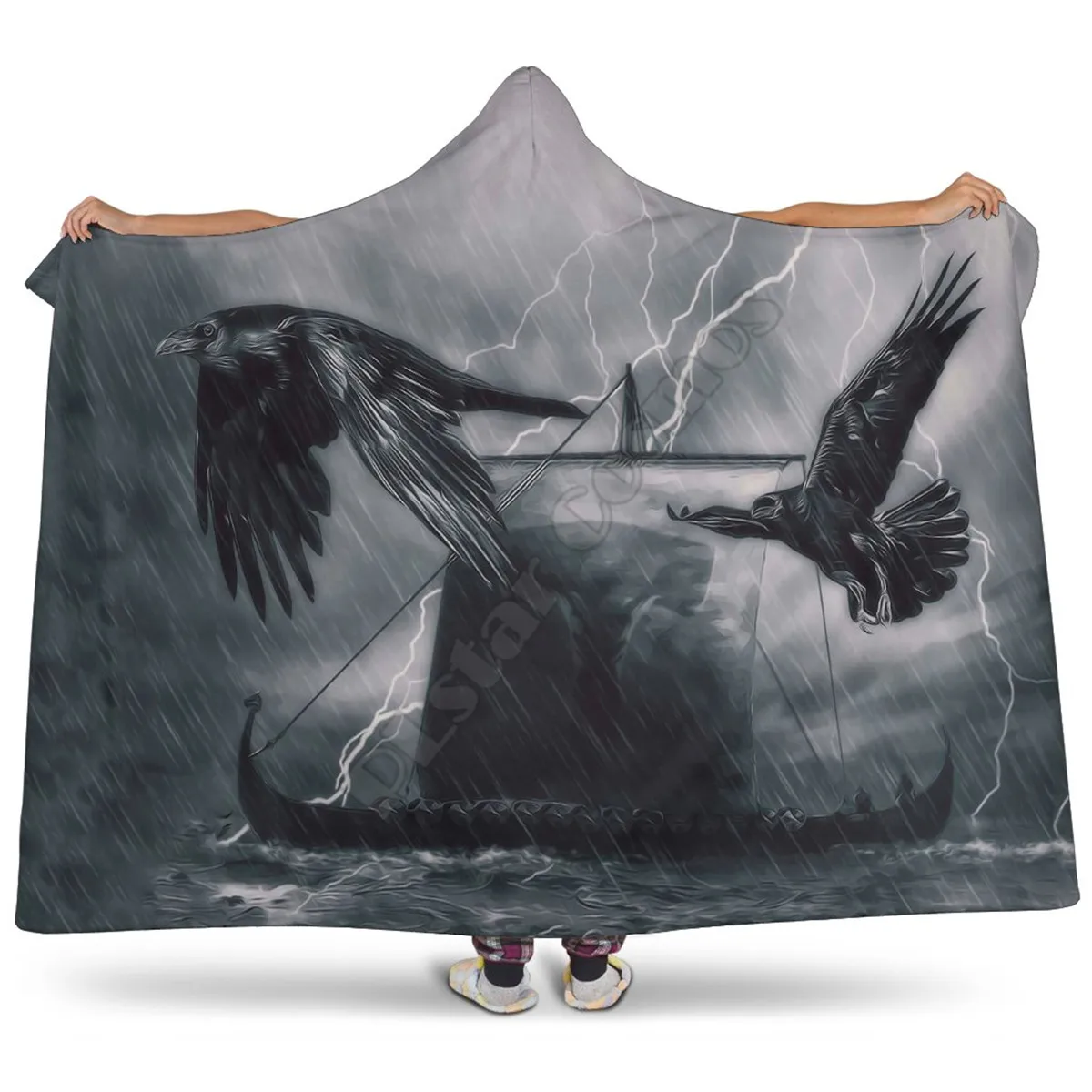 

Viking tattoo Character Hooded Blanket Adult colorful child Sherpa Fleece Wearable Blanket Microfiber Bedding style-3