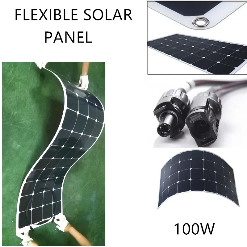 Лучшее качество Sunpower Гибкая солнечная панель 100 Вт для кемпинга автомобиля морской RV Караван лодки, бытовой и т. Д