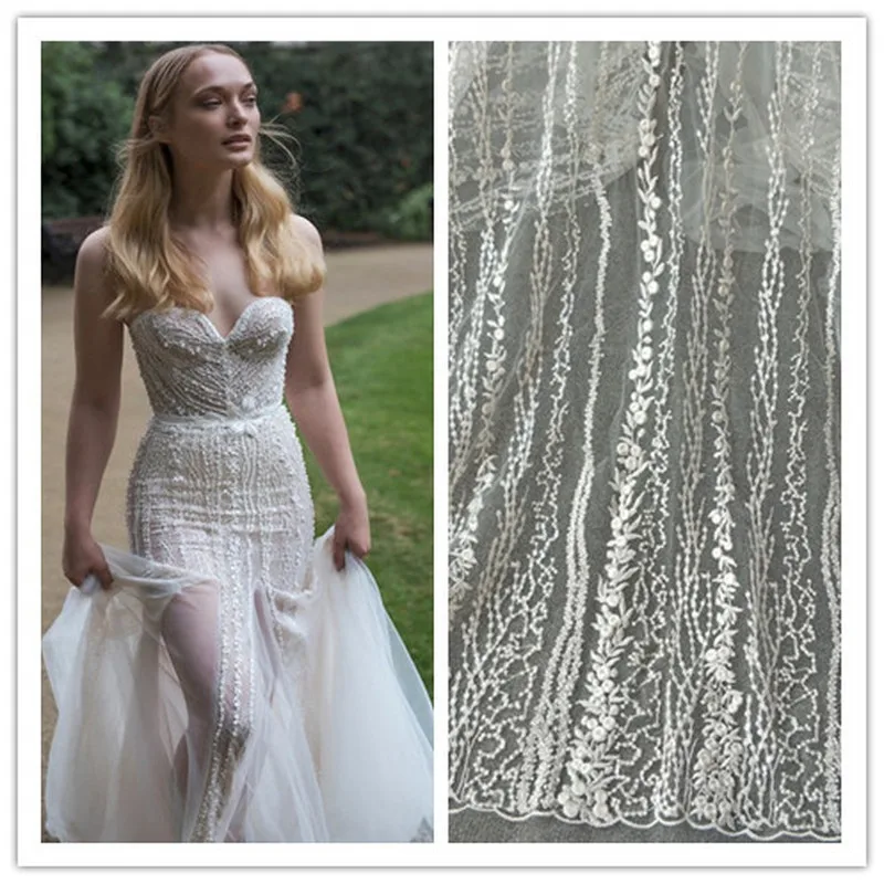 GLace 1Y/лот зашифрованная вертикальная полоса блесток кружевная ткань для шитья для свадебного платья ткань DIY аксессуары TX1391