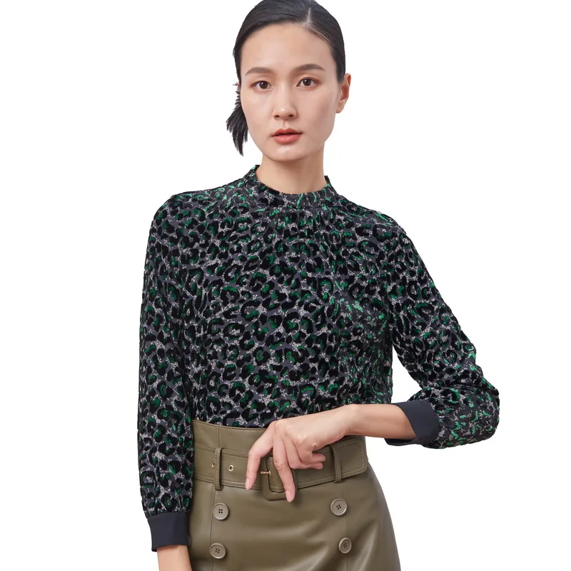 

Women's Tops Blouses Fall Winter Vintage Leopard Young Lady Party Clothes Zipper Long Sleeve Blouse