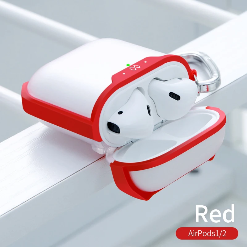 Red Для Apple AirPods 1 2 Чехол прозрачный беспроводной Bluetooth чехол для наушников Защитный корпус Роскошный с кольцом крышка Бизнес Мода - Цвет: Red
