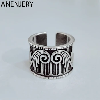 

ANENJERY Fashion Personality Retro Angel Wings 925 Sterling Thai Silver Ring Men Design Opening Ring Party Jewelry S-R526