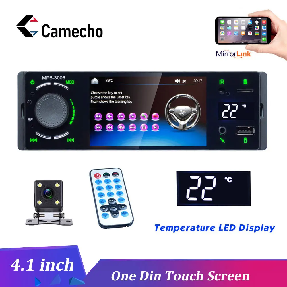 

Podofo 4" 1 Din Bluetooth Car Radio Touch Screen Mirror Link Autoradio MP5 Video Player USB AUX Audio Stereo Rearview Camera