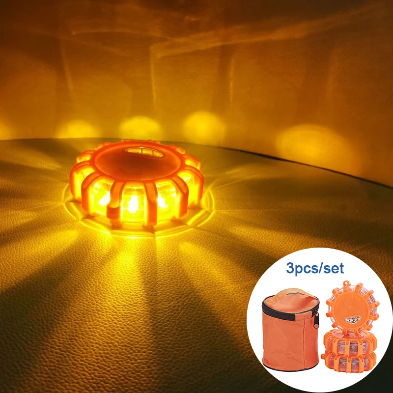luz emergencia,LED Luces intermitentes de emergencia para coche, 3 unidades por juego, luces de rescate, Magnetismo intermitente de seguridad para carretera, linterna táctil resistente al agua