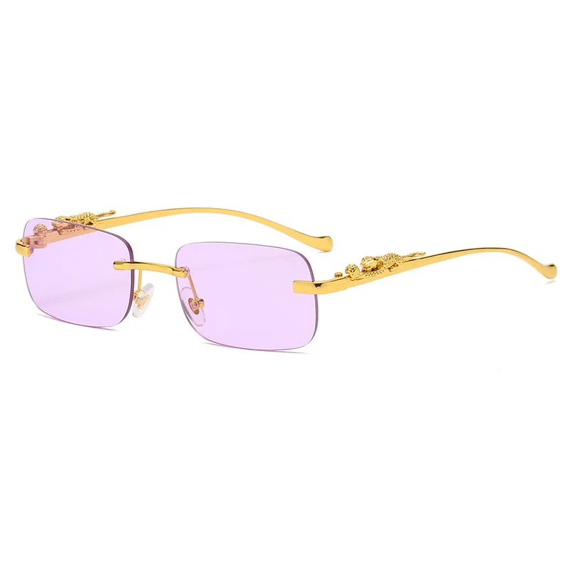 Fashion Vintage Rimless Square Sunglasses Women Men Luxury Brand Designer Popular Travel Driving Metal Leopard Head Sun Glasses fashion sunglasses Sunglasses