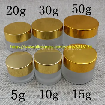 

5g 10g 15g 20g 30g 50g clear frosted glass cream jar gold aluminum lid, cosmetic eye mini sample mask cream facial container
