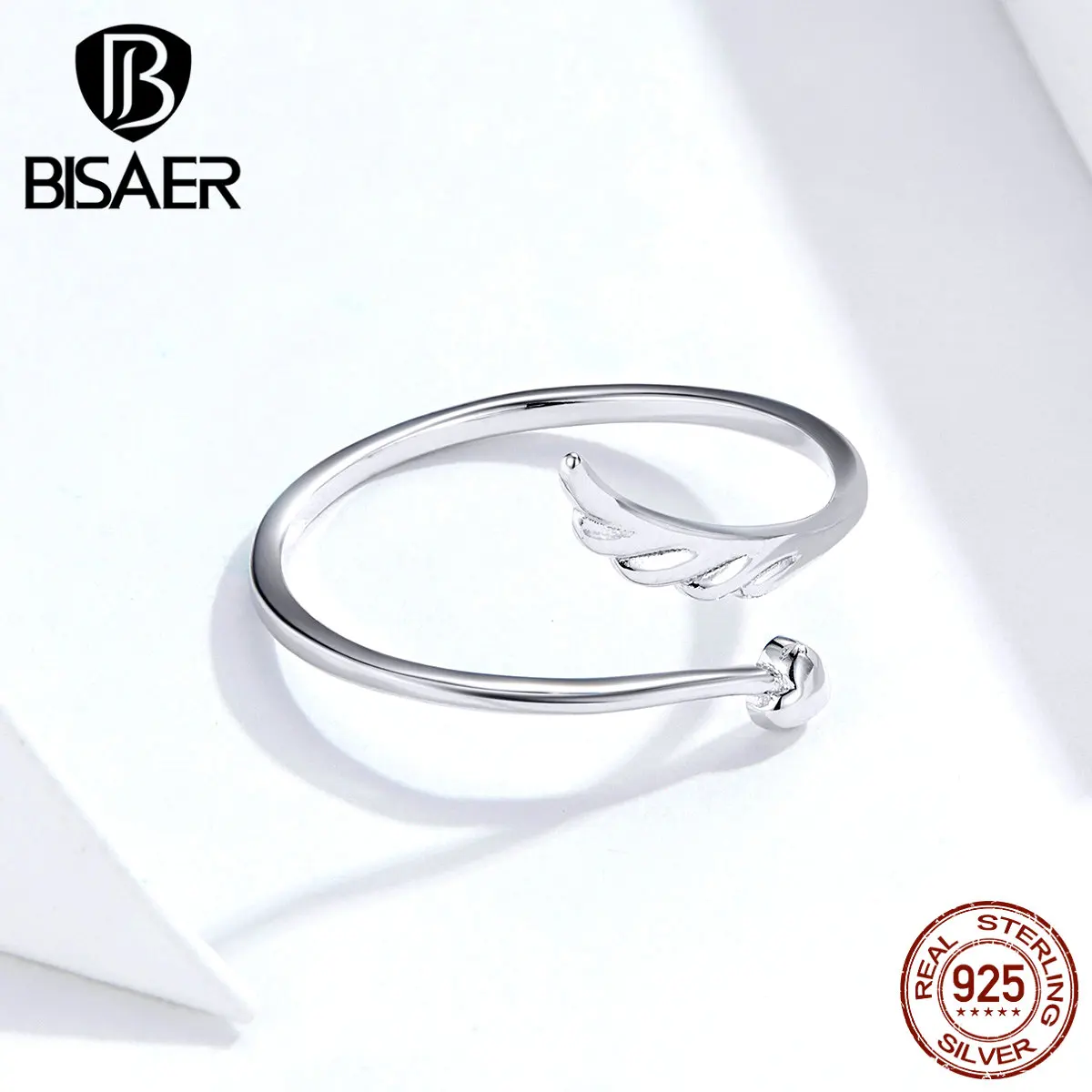 Кольца с перьями BISAER модные 925 пробы серебряные Счастливый Ангел-хранитель с крыльями кольца для женщин Роскошные серебряные ювелирные изделия ECR567