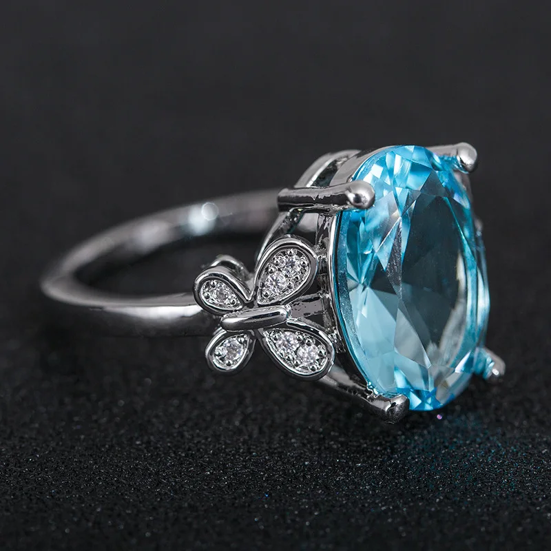 Bague Ringen Настоящее серебро 925 кольцо с 10*14 мм Аквамарин драгоценный камень Женское Обручальное свадебное кольцо хорошее ювелирное изделие подарок Размер 6-10
