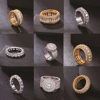 

Hip Hop Rock Rap Iced CZ Rings Band party Men's Woman Ring Charm Gold Color Silver Cubic Zircon Iced Ring Fashion Jewelry Out