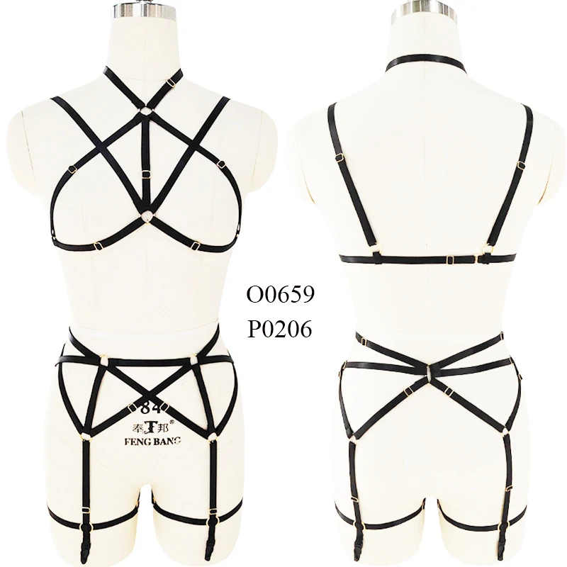 Harajuku Punk Body Harness Elastic Lingerie Chest Black Belt Sexy Bra Metal Rivet Crop Top Caged Plus Size Women