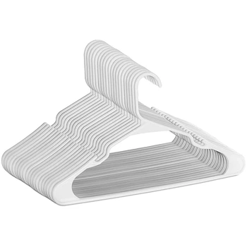 

White Plastic Hangers for Clothes - Space Saving Notched Hangers - Durable and Slim - Shoulder Grooves 50PCS