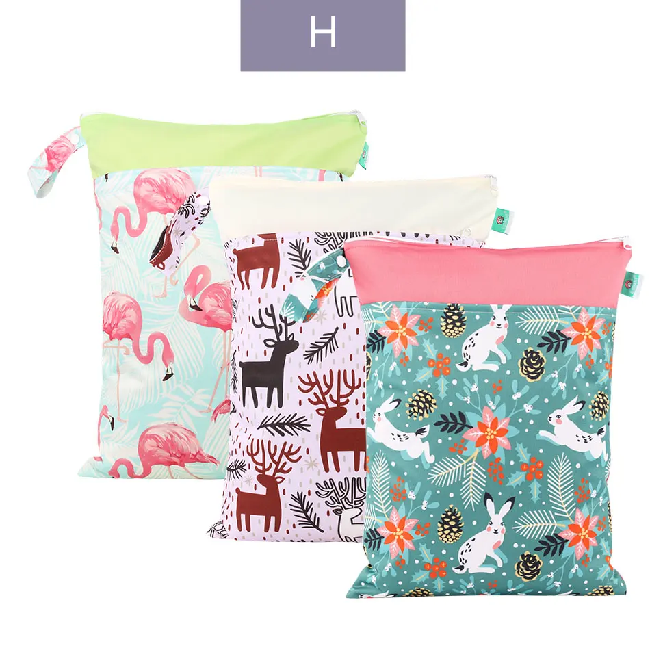 H-wet bag wholesale Elinfant/умка для влажных подгузников, Многоразовые водонепроницаемые модные принты, сумка для влажных сухих подгузников, двойная карманная тканевая ручка, детские подгузники, моющиеся дорожные сумки, 30*40 см - Цвет: H-wet bag wholesale