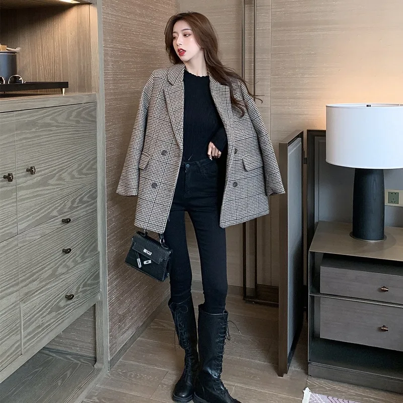 

Plaid coat 2020 autumn and winter new Korean style suit thickened coat tide