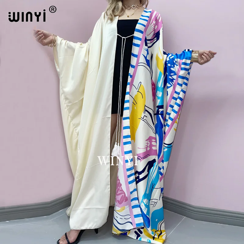 WINYI summer dress 2021 Women KIMONO Cardigan stitch new robe Cocktail sexcy Boho Maxi African Holiday Batwing Sleeve Silk Robe