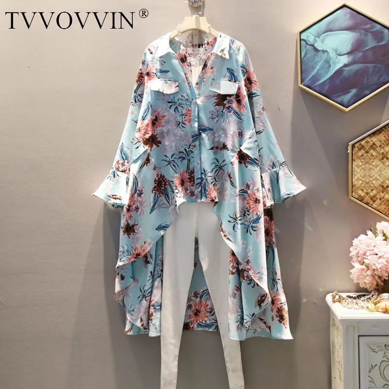 TVVOVVIN, необычная Цветочная блузка с принтом, женская мода, плиссированная, с расклешенными рукавами, с одной грудью,, осенняя длинная рубашка, X498