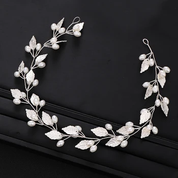 

Bridal Hair Accessories Silver color Flower Pearl Headband tiara leaf Headpiece Wedding Hair Accessories Party Hair Jewelry