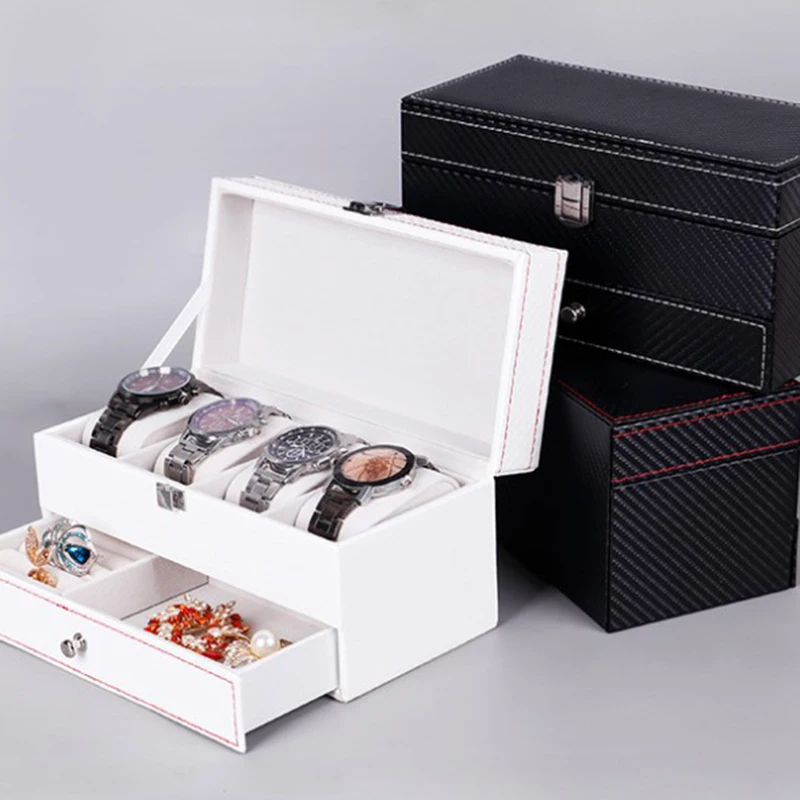Double PU Leather Box 4 Plaid Watch Storage Box Storage and Display Box Jewelry Storage Box
