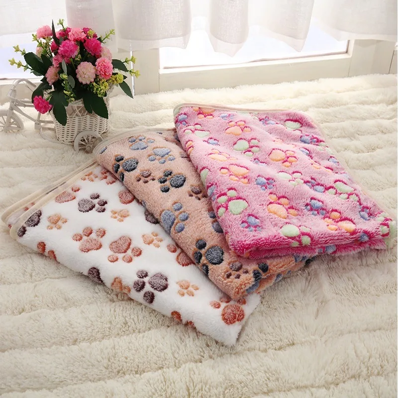 

New Pet blanket thin dog quilt Dog Bed Mats Soft Coral Fleece Paw Foot Print Warm velvet comfortable Cushion Pad