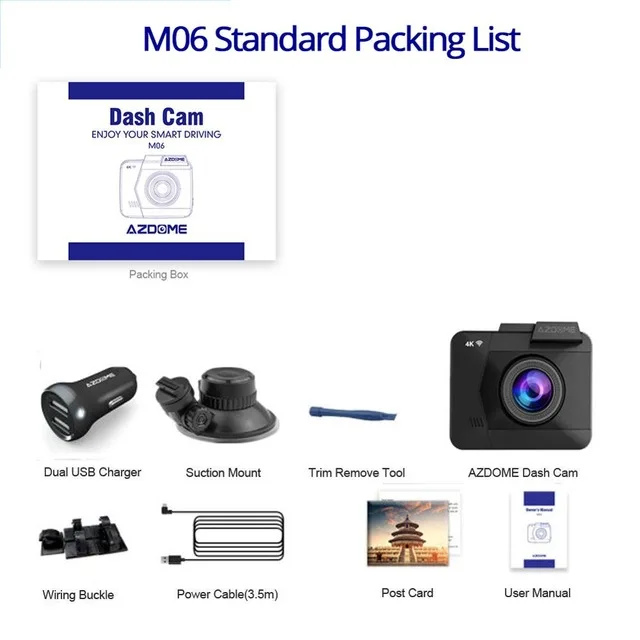 AZDOME M06 4K Dash Cam Встроенный WI-FI GPS G-Sensor Мониторинг парковки Loop Запись Автомобильный видеорегистратор WDR Ночного видения Автомобильная камера видеорегистратор - Название цвета: M06-Standard-List