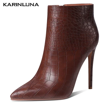 

Karinluna New Large Sizes 43 Sexy Thin High Heels Pointed Toe Shoes Brand Party Ankle Boots Women