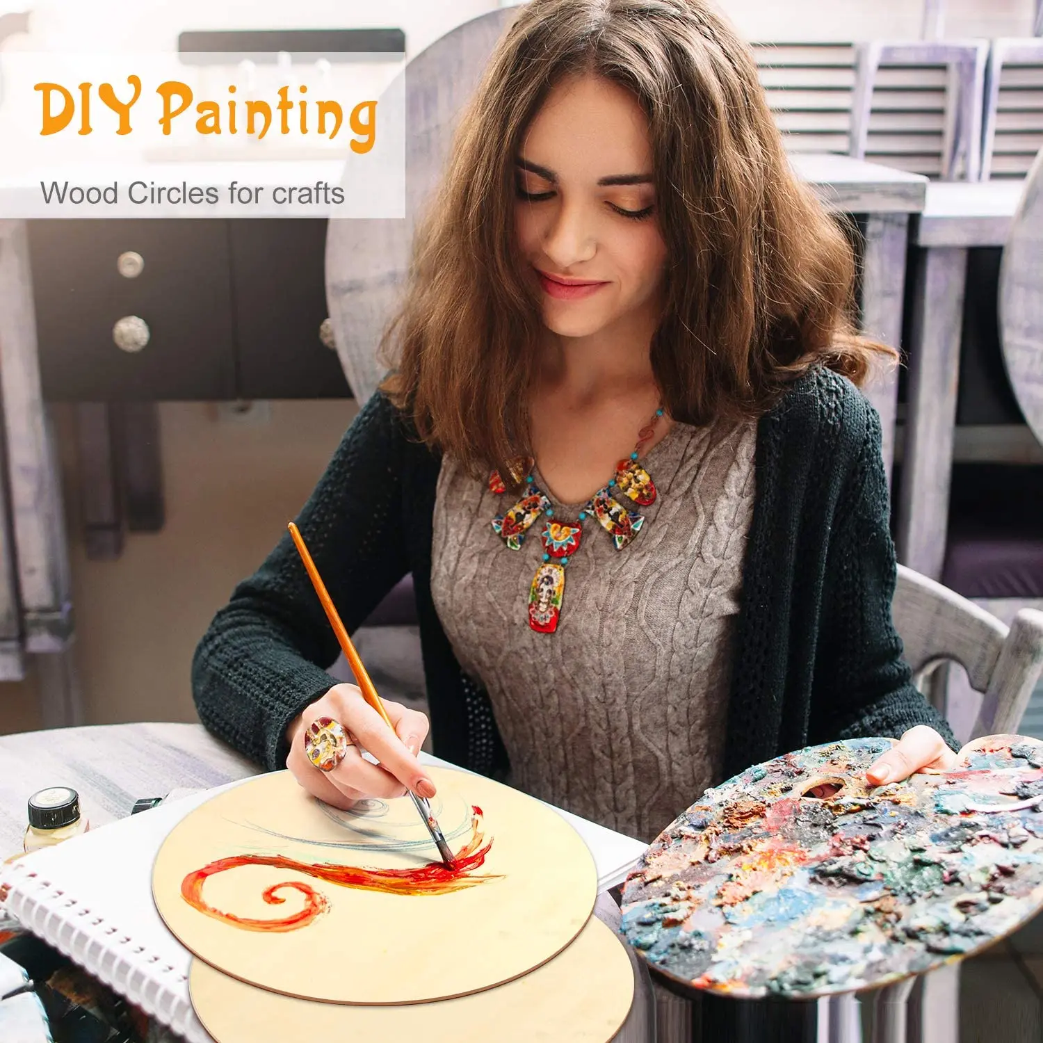 Description Picture 6 of item2-100Pcs Unfinished Natural Wooden Round Wood Slices 1cm-10cm DIY Craft Wedding Birthday Discs for Christmas Ornament Decor