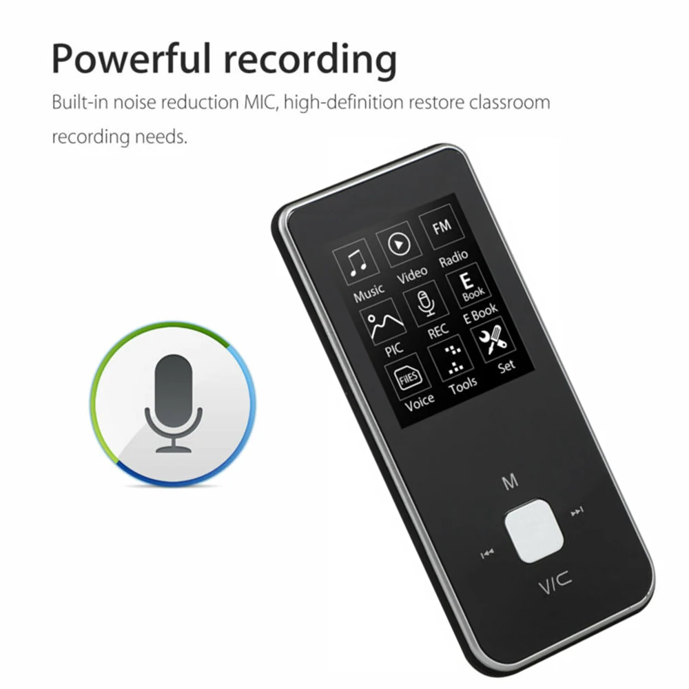 Портативный MP4 плеер Bluetooth аудио FM радио музыка Запись Поддержка 32G 1," Цвет Экран уникальный компактный карманный дизайн