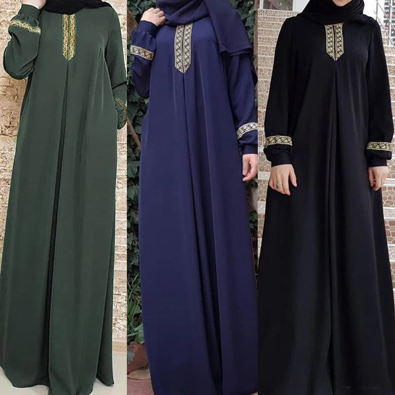 Женское мусульманское Макси-платье большого размера с принтом Абая джилбаба, повседневное длинное платье-кафтан, кружевная Абая Мусульманская одежда, хиджаб