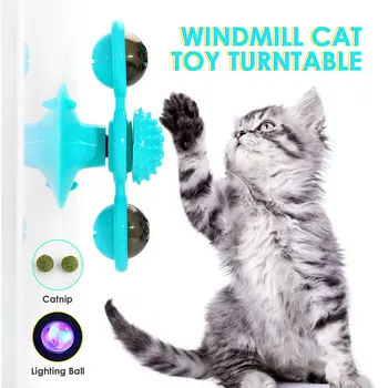 

Windmill Toys For Cats Puzzle Whirling Cat Play Game Toys Turntable Teasing Interactive Toys With Massage Scratching Tickle
