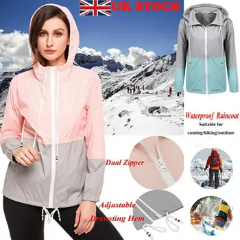 

2019 New UK Women's Waterproof Raincoat Outdoor Hooded Rain Jacket Windbreaker S-2XL
