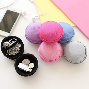 

Mini Zipper Protective Headphone Case Pouch Earphone Storage Bag Soft Headset Earbuds Box USB Cable Organizer Coin Purse Round