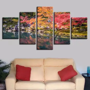 

Modern Printed Poster Modular Canvas Pictures Home Decoration 5 Pieces Tree Lake Natural Landscape Painting Living Room Wall Art