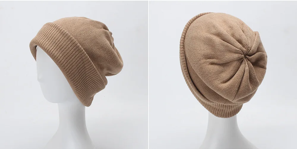 Женские вязаные шапки зимние утепленные двухслойные Элегантные повседневные шерсть смесь женская шапка женские шапочки горрос женская шапка