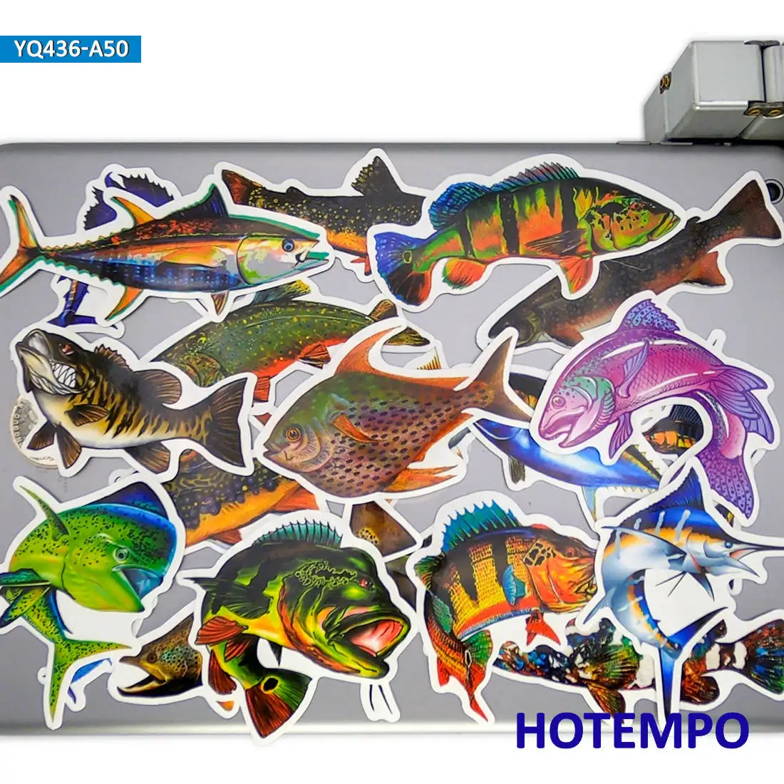 50Pieces Go Fishing Style Marine Fish Stickers for Fisherman Boat Phone Luggage Scrapbook Motorcycle Bike Car Laptop Sticker Toy
