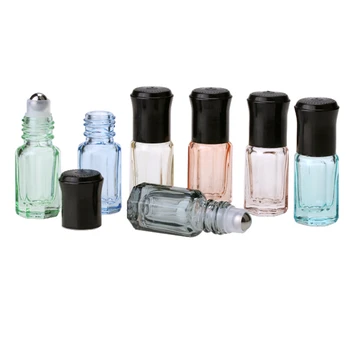

Recycled Essential 3ml doterra glass attar perfume oil octagonal bottle eye cream clear roll on bottle with steel roller ball
