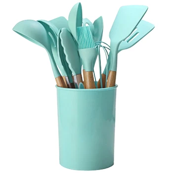 

12pcs Hanging Cooking Tools Heat Resistant Spoon Silicone Spatula Home Non Stick Kitchen Utensils Set Serving Scratch Proof