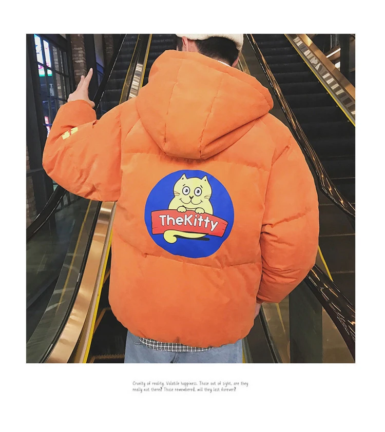 Couple Clothes Winter New Style Fashion Printed Men down Coat Hong Kong Style Students Loose Casual Hooded Cotton-padded Jacket