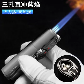 

Jobon Gas Cigarette Lighter Three Straight Metal Belt Cigar Puncher Creative Windproof Cigarette Lighter Zb307
