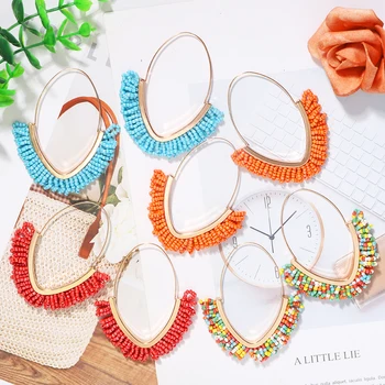 

Dvacaman Handmade Beaded Statement Earrings Gold Color Metal Hoop Earrings Bohemian 2020 Colorful Beads Wholesale Earrings Gifts