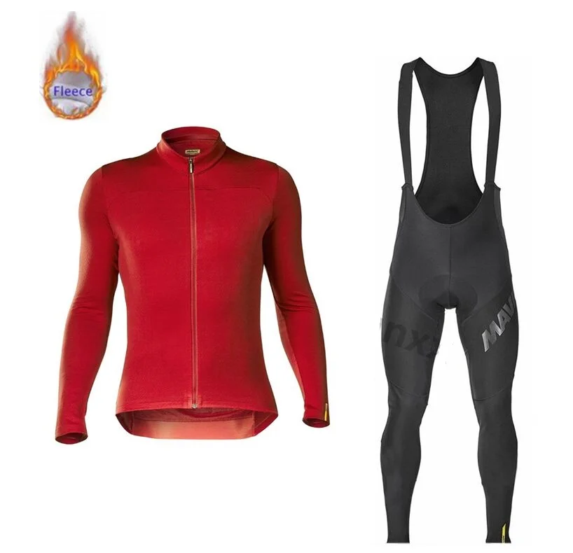 Cycling Sets Mavic Pro team зимний длинный рукав Велоспорт Джерси костюм велосипедиста MTB Одежда Форма термо флис велосипед Майо Ropa Ciclismo - Цвет: Cycling Sets